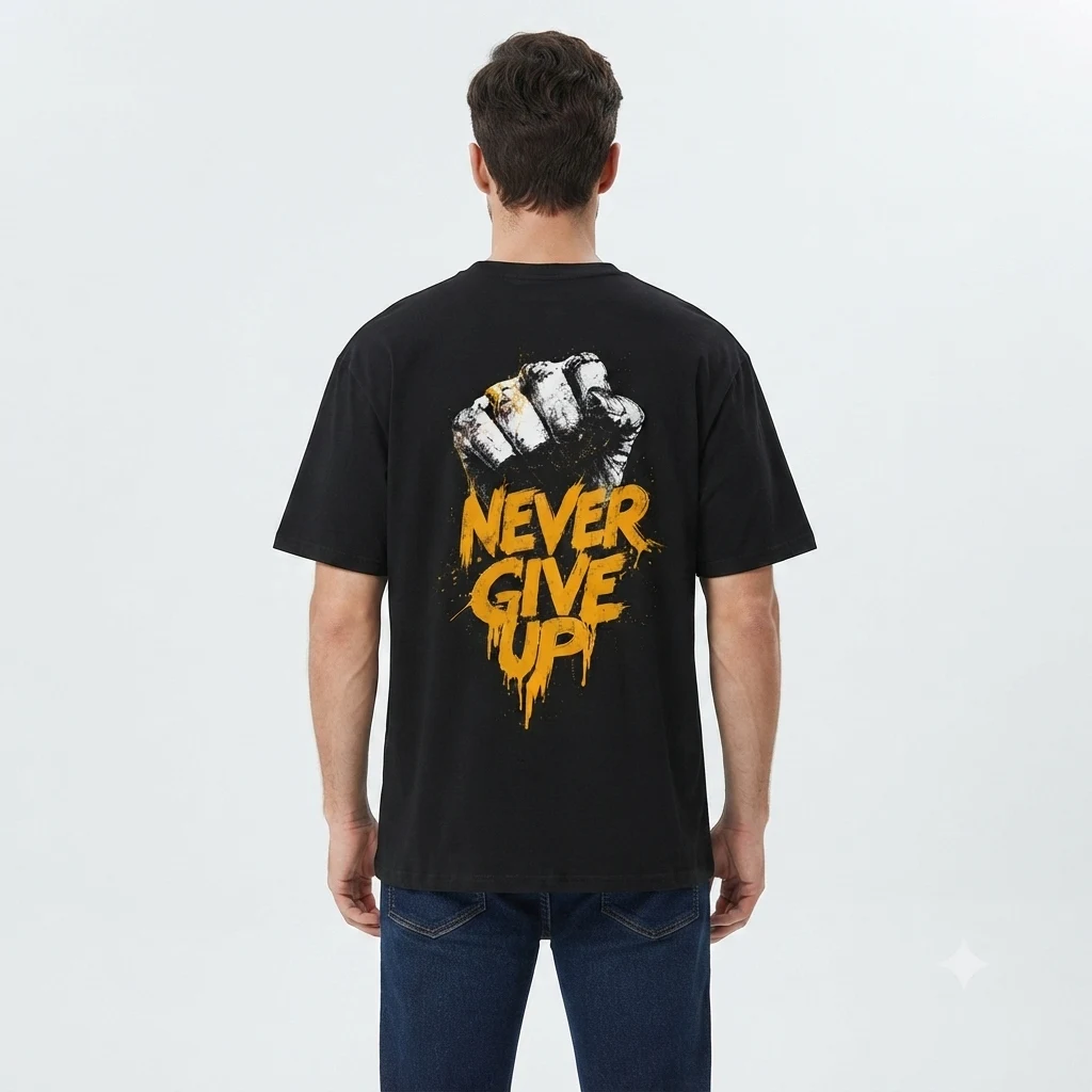 Graphic Drop Shoulder Oversized Tee – Never Give Up